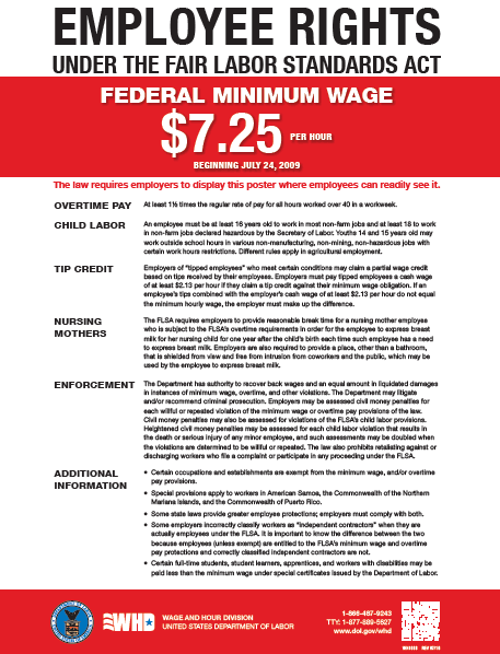 Federal Minimum Wage and Fair Labor Standards Poster